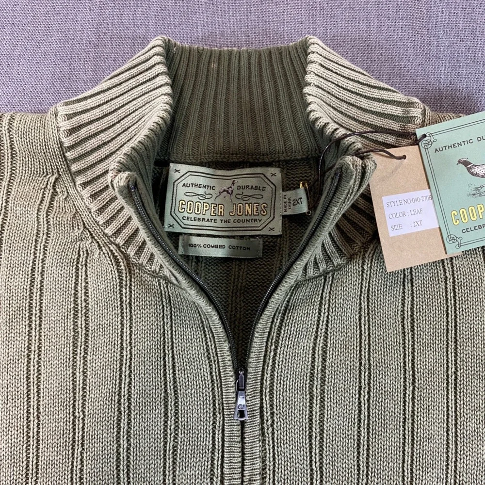 Cooper Jones Mens 2XT‎ Tall Green Ribbed 1/4 Zip Cotton Sweater NWT